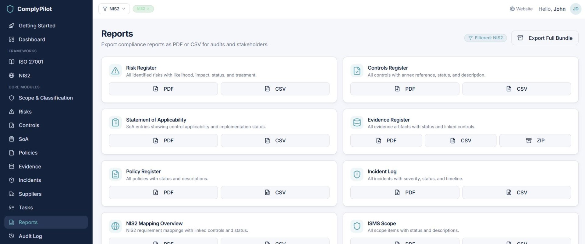 Reports & Exports screenshot