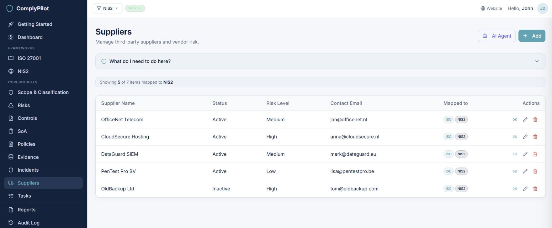 Supplier Management screenshot